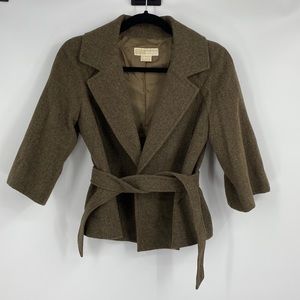 Michael Michael Kors Olive Green Tie Waist 3/4 Sleeve Wool Jacket